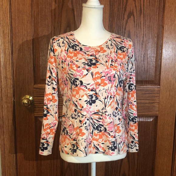 croft & barrow Tops - Croft & Barrow Orange and Pink Floral Long Sleeve Crew Neck Blouse